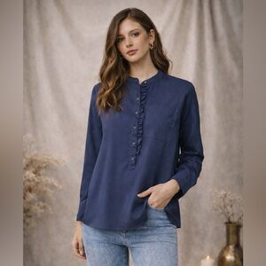 NEW NWT | Gentle Herd | Navy Structured Button Front Blouse | Size Medium
